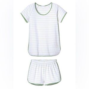 LAKE pajamas set short sleeve tee top shorts green stripes Pima cotton size XL